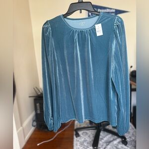 NWT Loft Outlet velvet blue blouse / long sleeve top / small